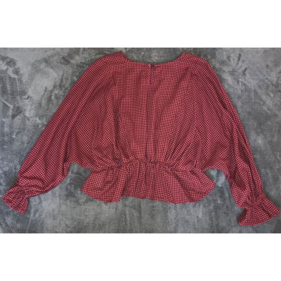 Forever 21 Medium Long Sleeve Ruffle Cuff & Hem Gingham Elastic Peplum Crop Top - Picture 4 of 9